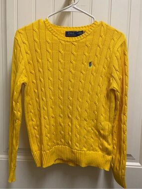 Polo Ralph Lauren 100% Cotton Yellow Cable Knit Crewneck Sweater